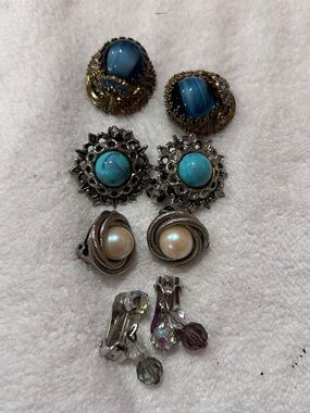 Lot of Assorted Women's Clip-On Earrings Set - Blue, Turquoise, Pearl, Crystal